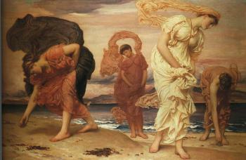 Lord Frederick Leighton : Greek Girls Picking up Pebbles by the Sea
